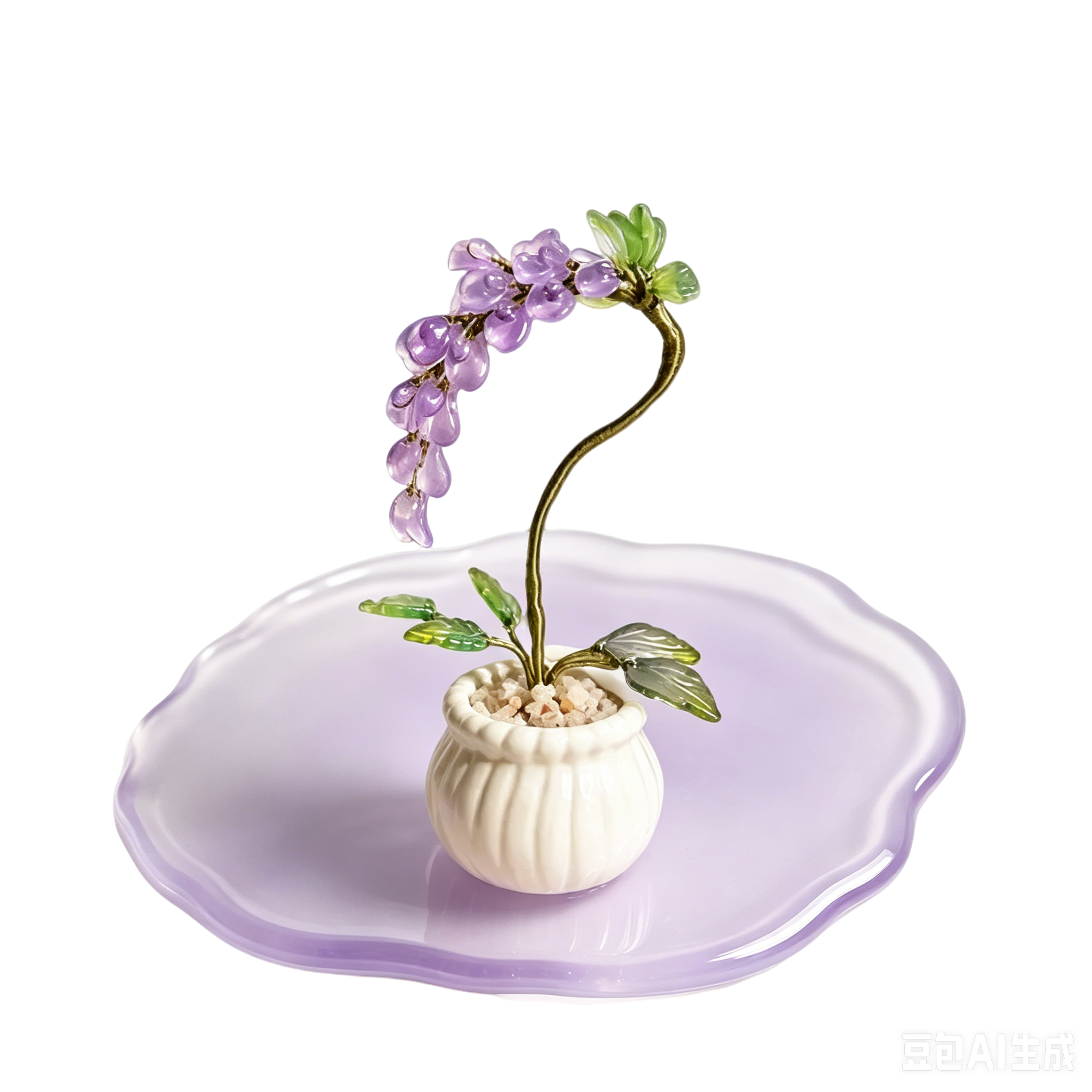 Glas-Glyzinien-Arrangement, handgefertigte immergrüne Blumen, lila, Geburtstagsgeschenk