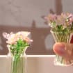 Mundgeblasene Glasblumenskulptur, Frühlingsblume, rosa Blumen, Wohnkultur