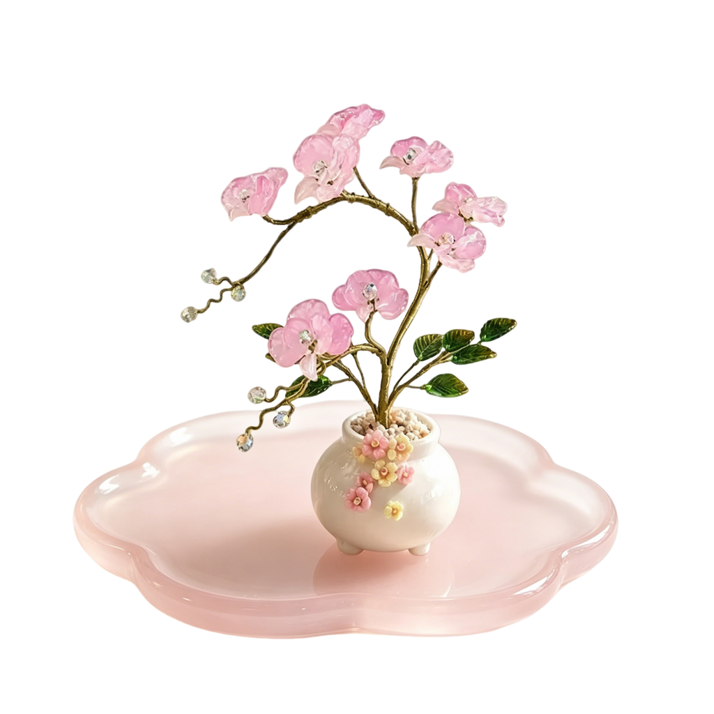 Rosafarbene Glas Orchidee Blumendekoration, Handgefertigt, 22 cm Höhe