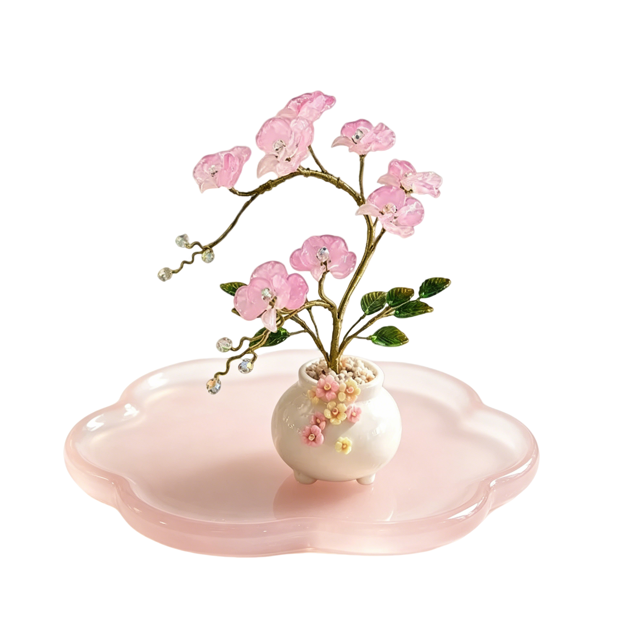 Rosafarbene Glas Orchidee Blumendekoration, Handgefertigt, 22 cm Höhe