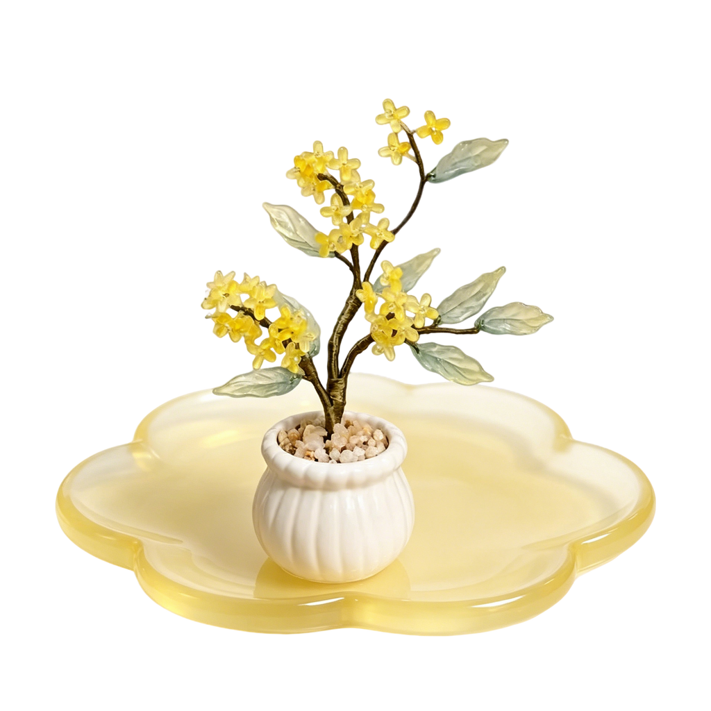 Osmanthusblüten aus Glas, handgefertigtes Blumenarrangement, Geburtsmonatsblume