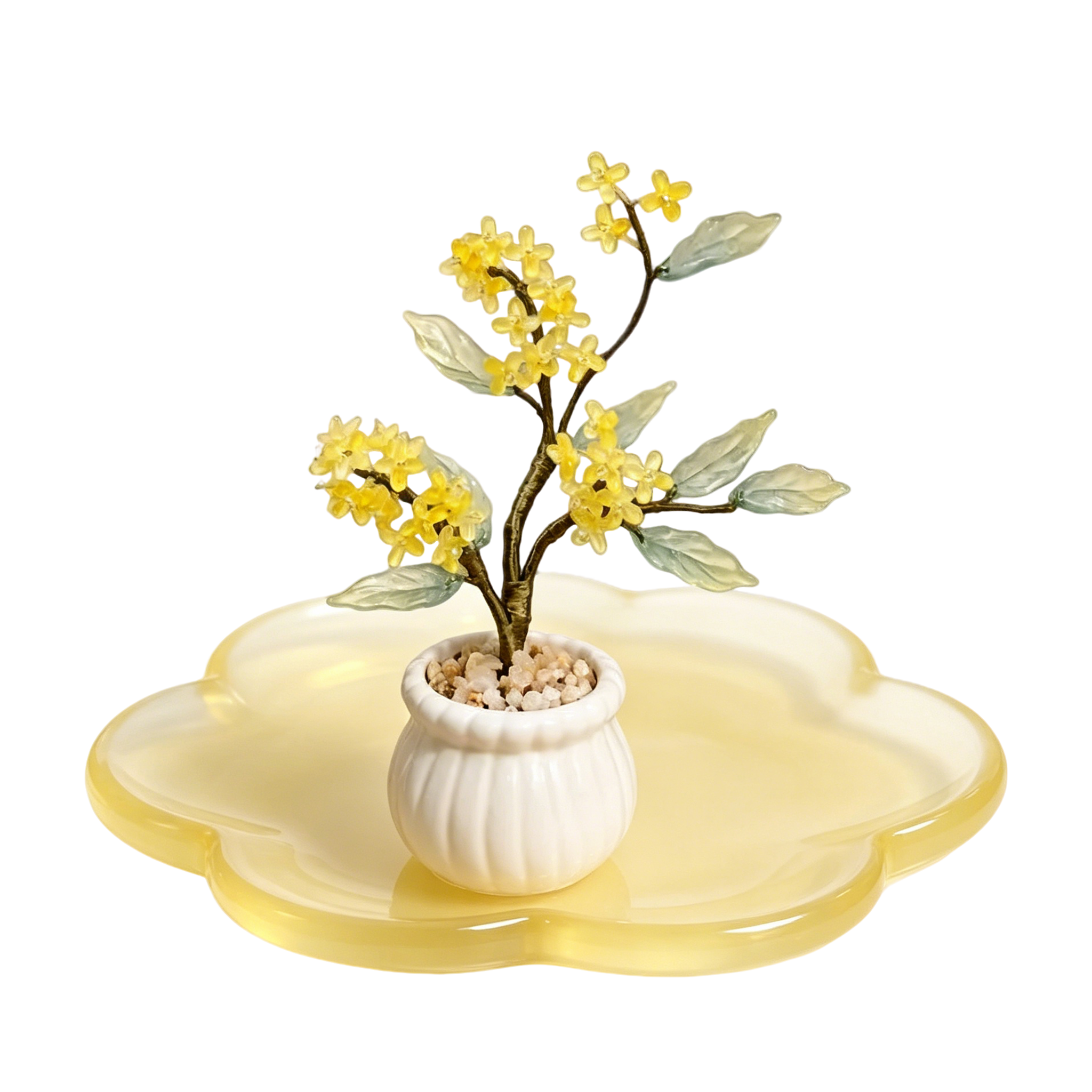 Osmanthusblüten aus Glas, handgefertigtes Blumenarrangement, Geburtsmonatsblume