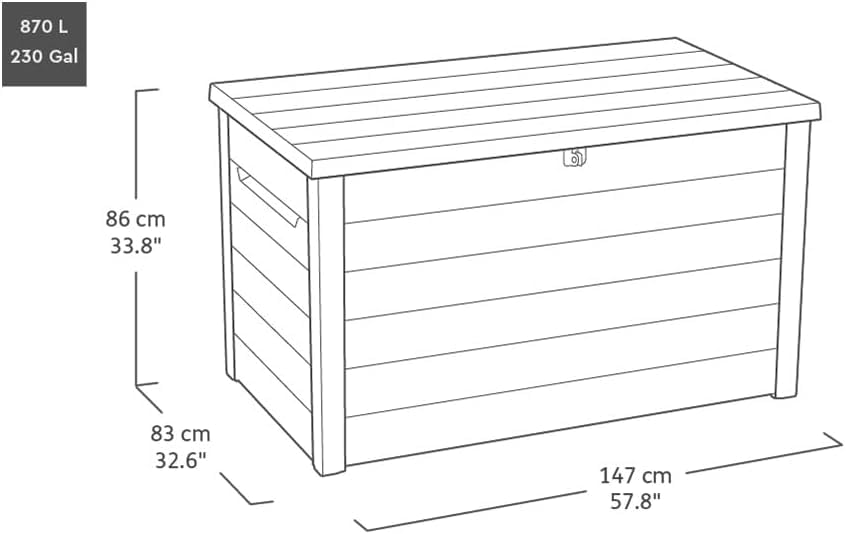 Gartenbox Ontario 870L 147x83x86 cm Kunststoff in Holzoptik Deckel mit Gasdruckfedern abschließbar