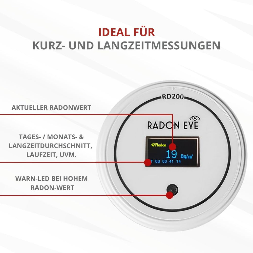 Präzises Radonmessgerät RadonEye RD200 für Zuhause Keller Arbeitsplatz Echtzeitüberwachung Langzeitmessung App