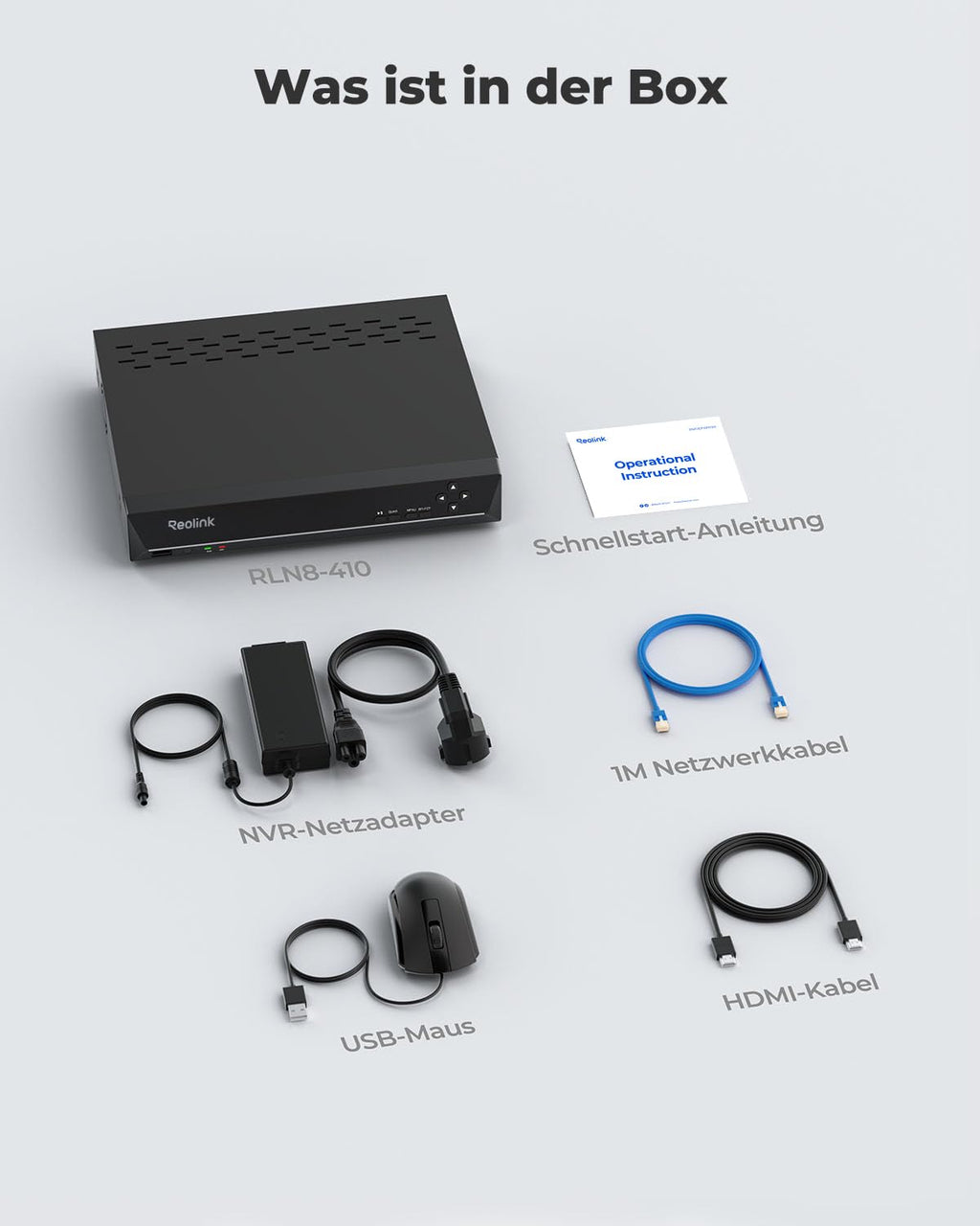 8CH PoE NVR Videoüberwachungssystem Rekorder mit 2TB Festplatte für IP Kameras Modell RLN8 410