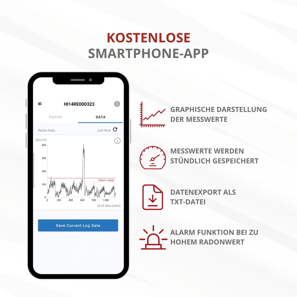 Präzises Radonmessgerät RadonEye RD200 für Zuhause Keller Arbeitsplatz Echtzeitüberwachung Langzeitmessung App