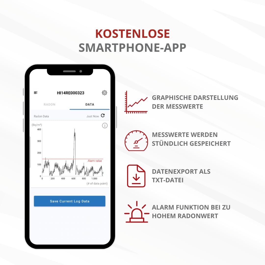 Präzises Radonmessgerät RadonEye RD200 für Zuhause Keller Arbeitsplatz Echtzeitüberwachung Langzeitmessung App