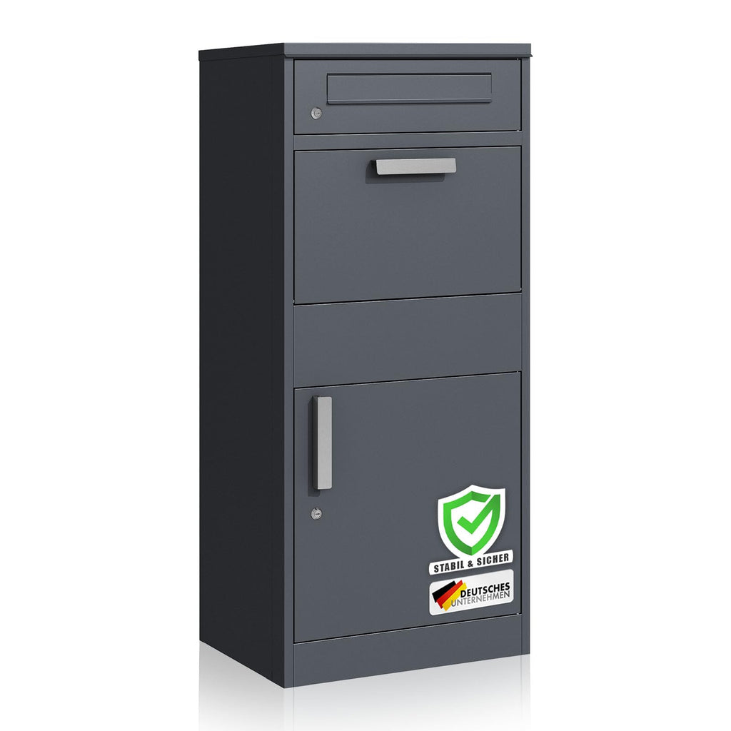 Paketbriefkasten XXL Standbriefkasten mit Paketbox und Zylinderschloss modern rostfrei massiv Postbox Francois