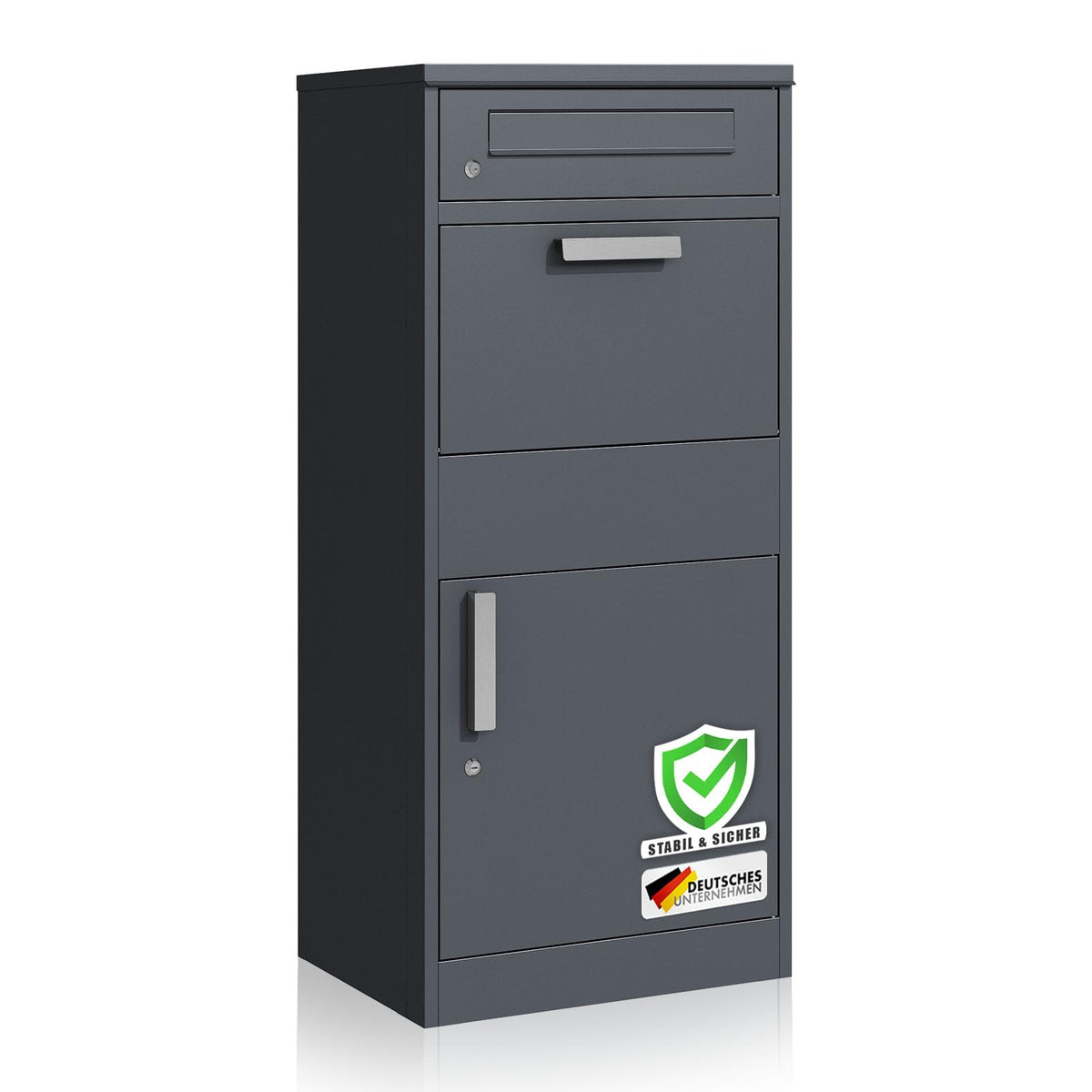 Paketbriefkasten XXL Standbriefkasten mit Paketbox und Zylinderschloss modern rostfrei massiv Postbox Francois