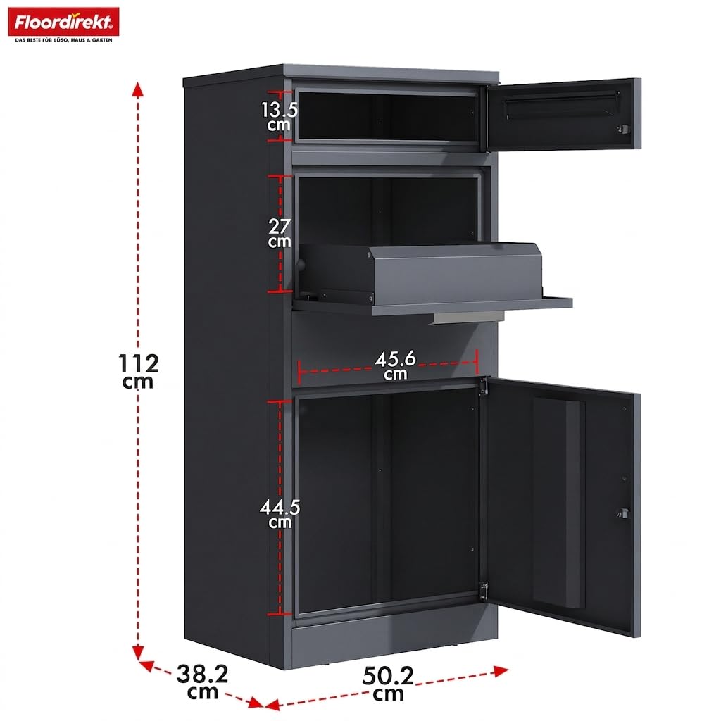 Paketbriefkasten XXL Standbriefkasten mit Paketbox und Zylinderschloss modern rostfrei massiv Postbox Francois