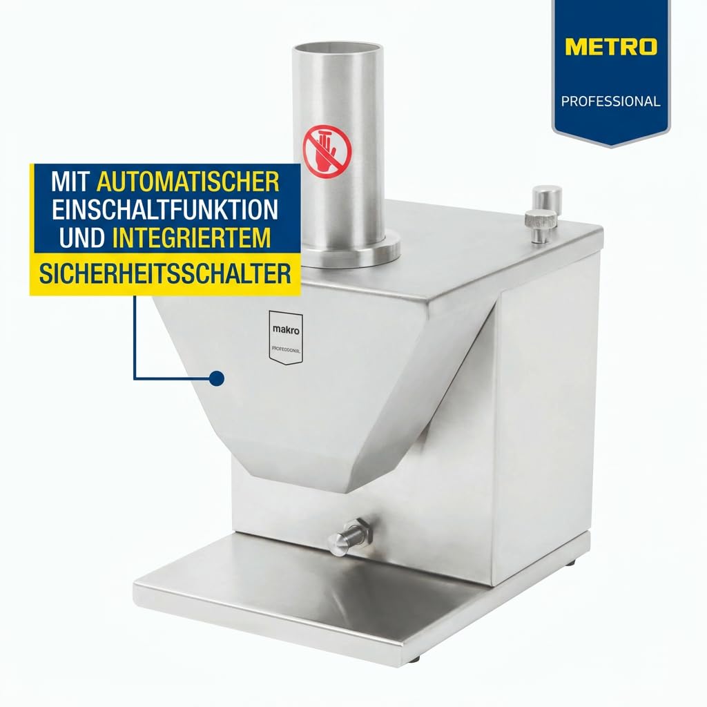 Currywurstschneider GWS1000, Edelstahl, Schnittstärke 5 bis 30 mm, 2 Sichelklingen, 135 W, Sicherheit