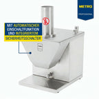 Currywurstschneider GWS1000, Edelstahl, Schnittstärke 5 bis 30 mm, 2 Sichelklingen, 135 W, Sicherheit