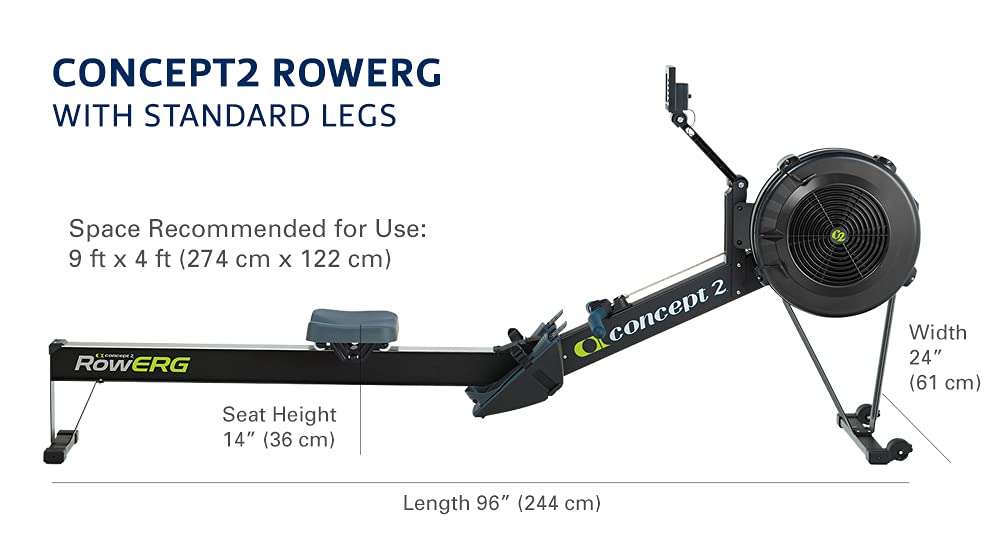 RowErg Rudergerät Modell D in Schwarz mit Standardbeinen und Luftwiderstand für das Heimtraining