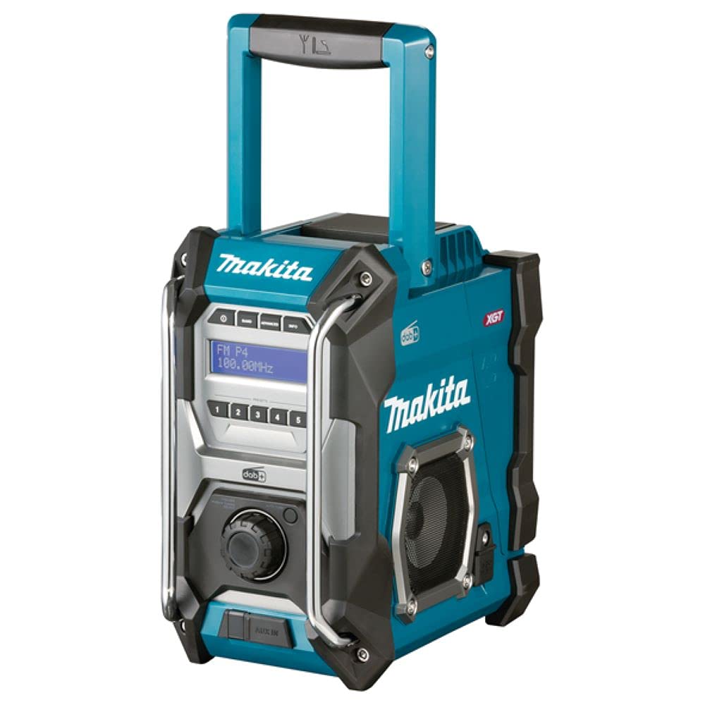 MR003GZ akkubetriebenes Baustellenradio mit AUX Eingang und USB in den Farben Schwarz und Türkis
