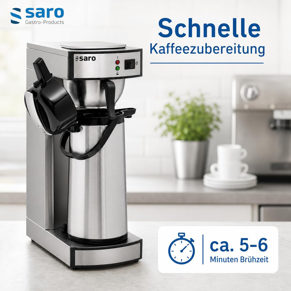 Kaffeemaschine Thermo 24 mit Edelstahl Isolierpumpkanne 2,2 L Brühzeit 5 bis 6 Min Trockenlaufschutz 2,069 kW