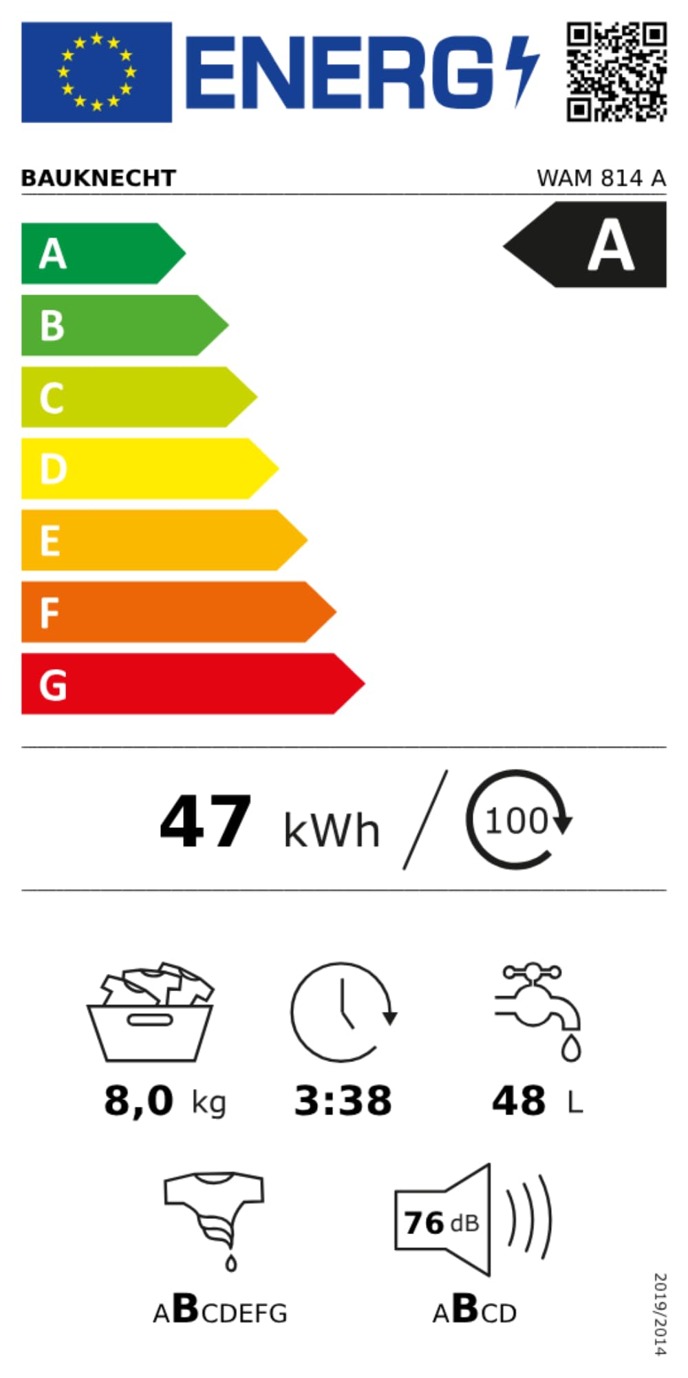 Waschmaschine Frontlader 8kg WAM 814 A Anti Allergie Wolleprogramm Kurz 45 AutoClean Energieeffizienzklasse A