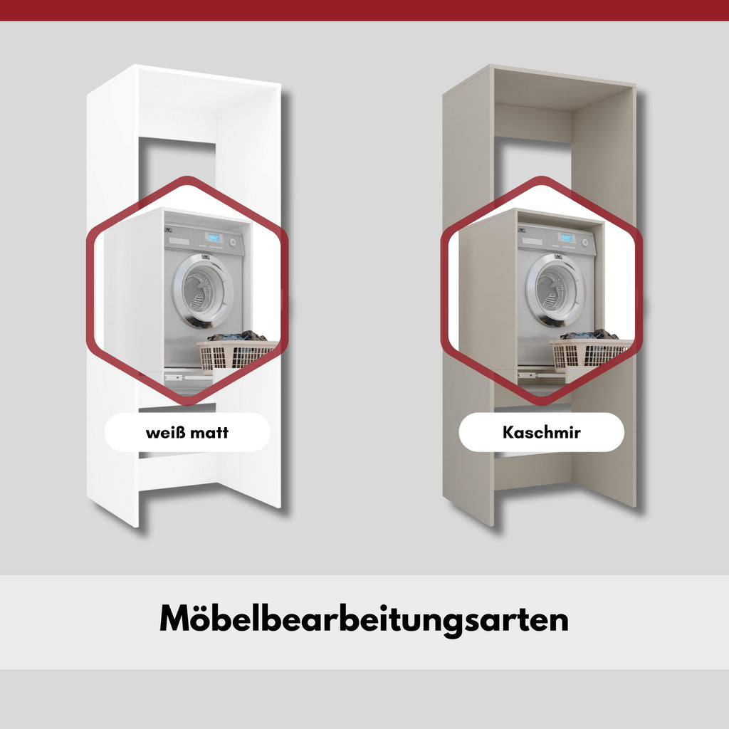 Waschmaschinenschrank für Waschmaschine und Trockner 183,7x65x66cm, ausziehbarer Regalboden, weiß, 18mm Platte