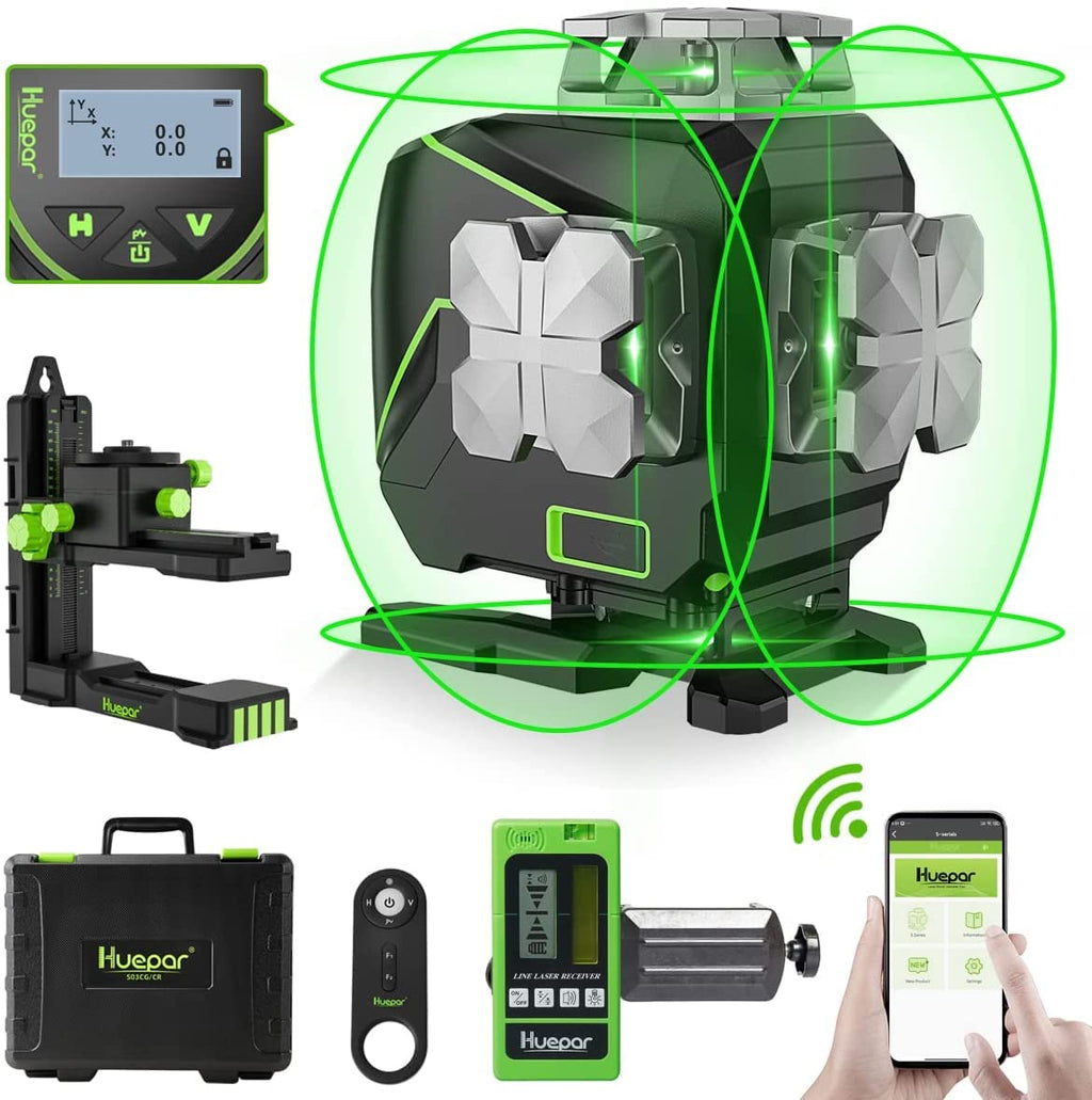 4x360° grüner selbstnivellierender Kreuzlinienlaser mit LCD und Empfänger 16 Linien S04 5RG