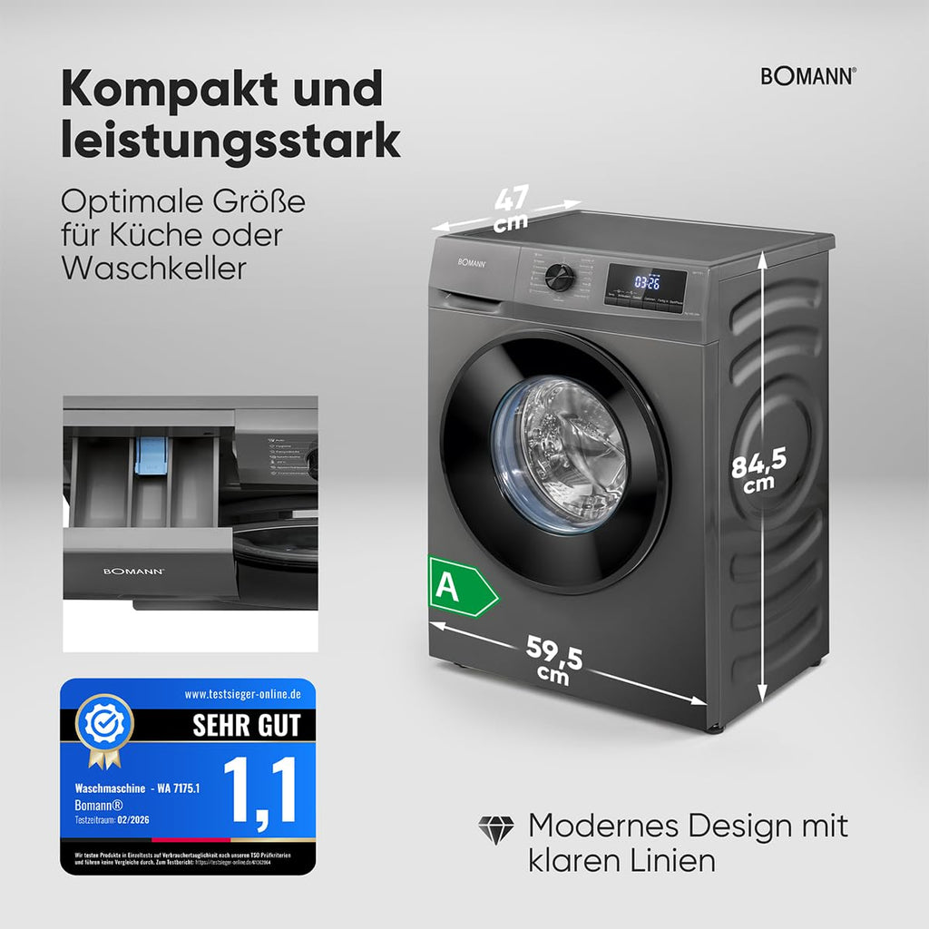 Waschmaschine 7kg WA 7175.1 Invertermotor max. 1400 U/min 15 Programme Energieklasse A 10 Jahre Motorgarantie