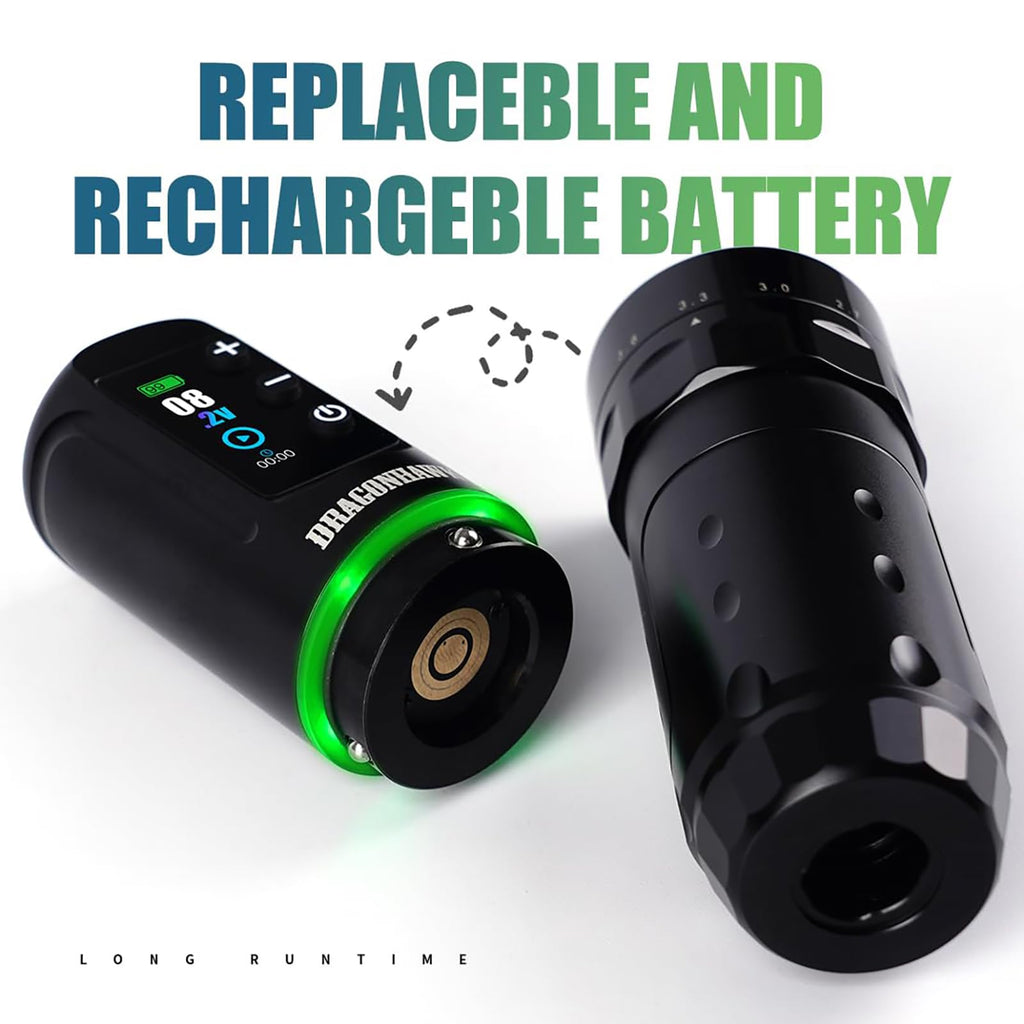 L3 Tattoo Maschine Set kabellos 2000mAh Akku 2.4 bis 4.2mm Hub Stencil Nadeldrucker und 20 Kartuschennadeln