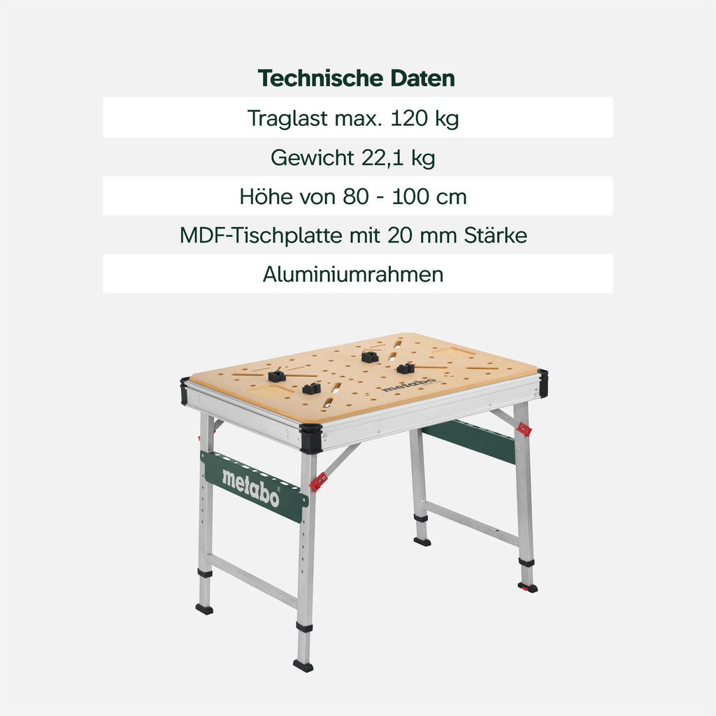 Multifunktionstisch MWB 100 als klappbare Werkbank und Montagetisch für Werkstatt Haushalt und Profis
