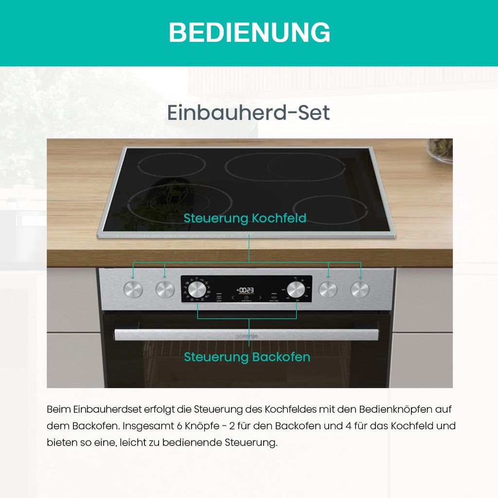 Einbauherdset Inox Glaskeramikkochfeld 77L Heißluft ExtraSteam EcoClean AirFry PizzaMode Energieklasse A