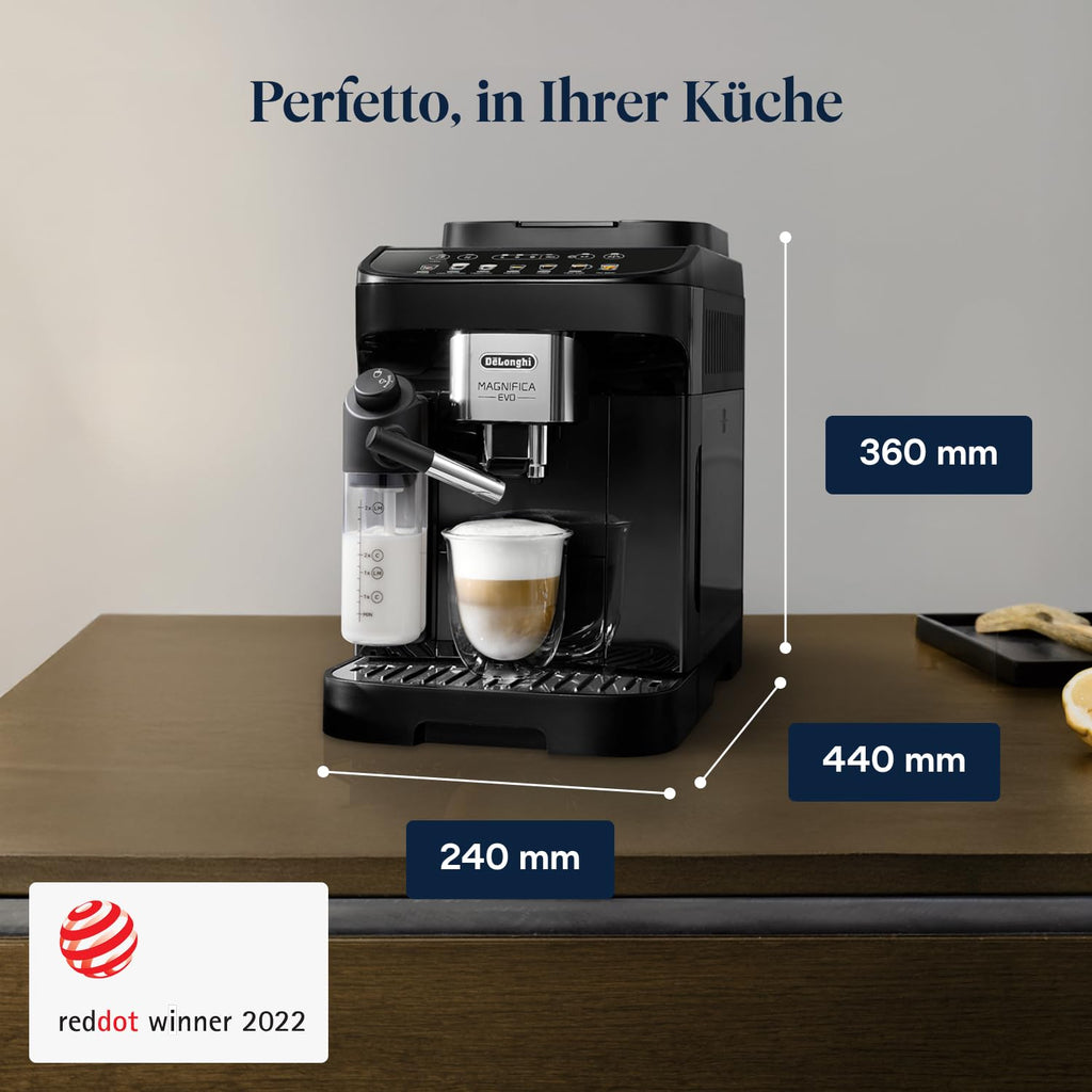 Magnifica Evo Kaffeevollautomat für 7 verschiedene Getränke in Schwarz mit integriertem Mahlwerk