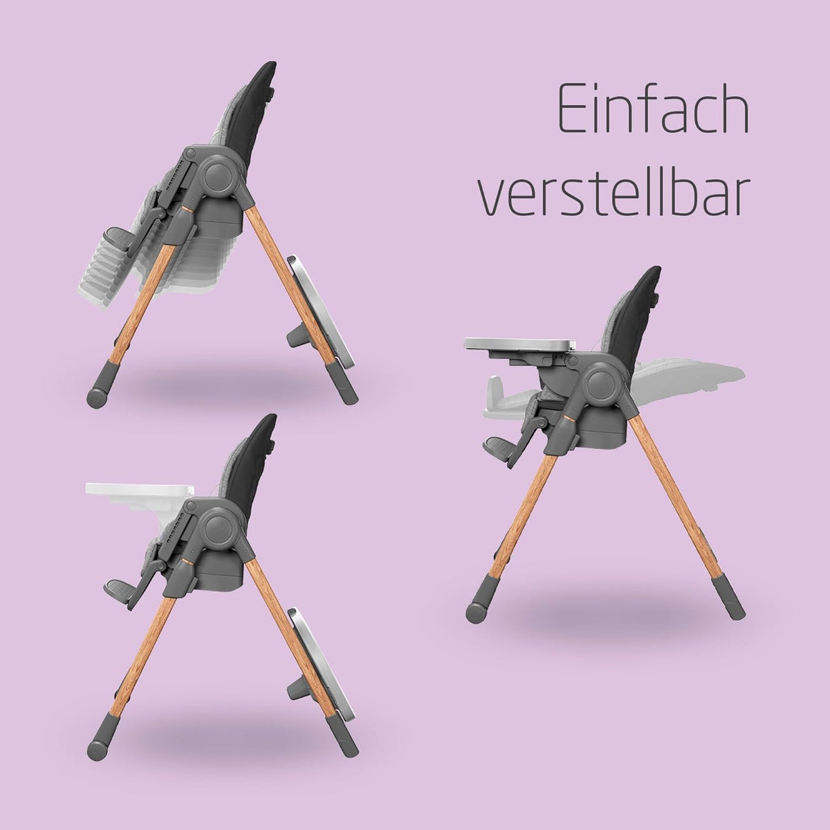 Minla Hochstuhl bis 60 kg 9 Höhen 5 Neigungen 4 Tablettpositionen faltbar Graphite