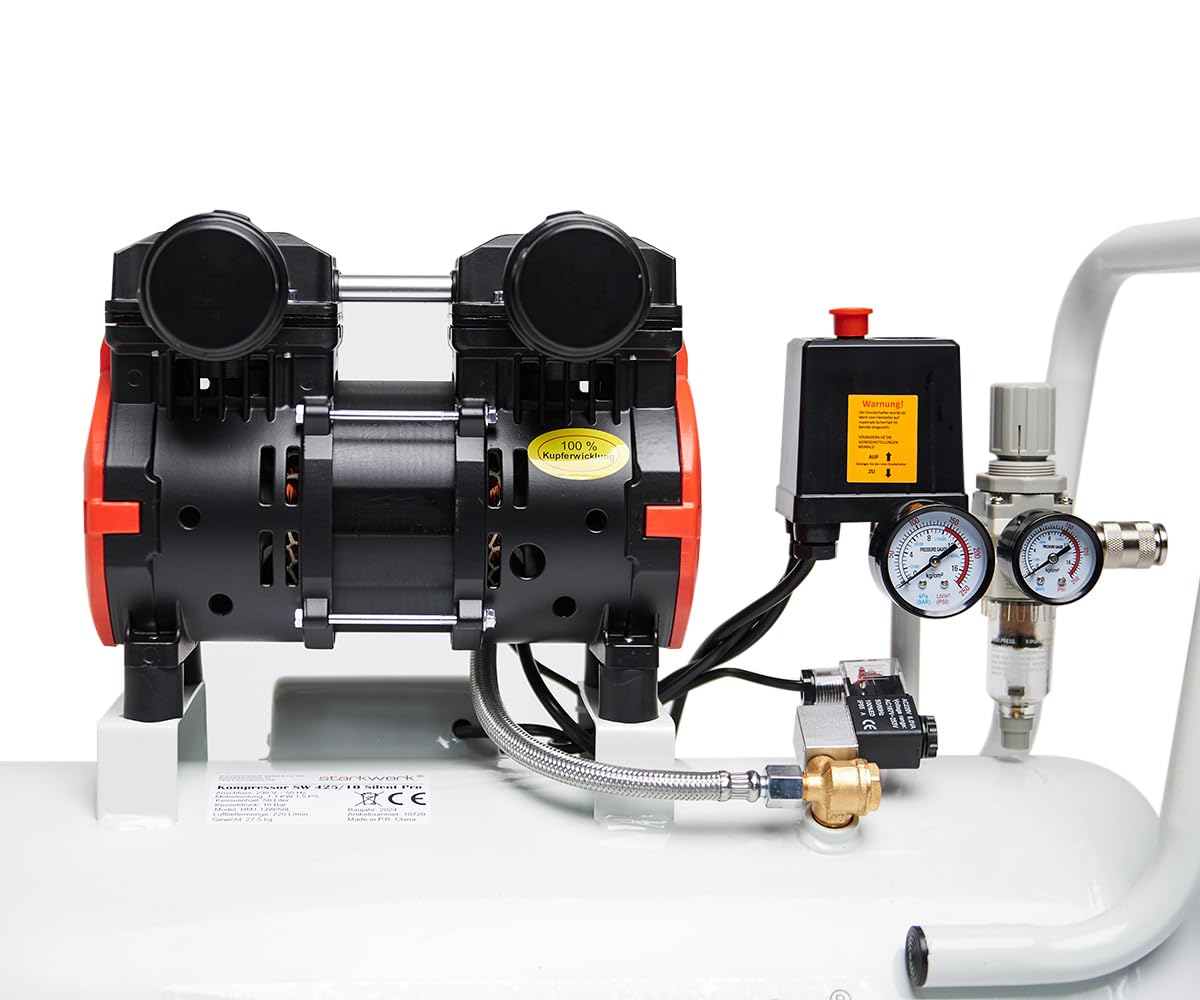 Flüsterkompressor Druckluftkompressor Silent 69 dB SW 425/10 Pro ölfrei 10 bar 50 L Kessel 1100 W