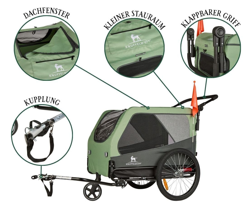 Hundeanhänger Fahrradanhänger Buggy bis 45 kg faltbar leicht stabil mit Sicherheitsleine Reflektoren Cruvado