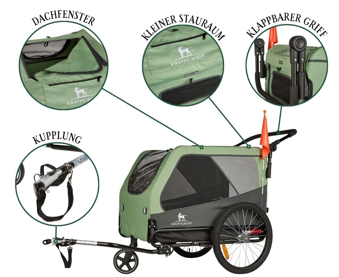 Hundeanhänger Fahrradanhänger Buggy bis 45 kg faltbar leicht stabil mit Sicherheitsleine Reflektoren Cruvado