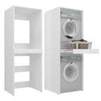 Waschmaschinenschrank für Waschmaschine und Trockner 183,7x65x66cm, ausziehbarer Regalboden, weiß, 18mm Platte