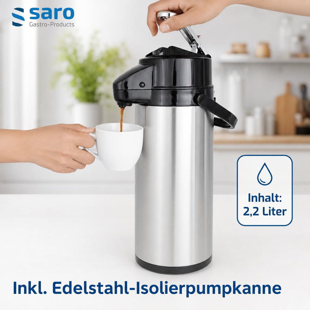 Kaffeemaschine Thermo 24 mit Edelstahl Isolierpumpkanne 2,2 L Brühzeit 5 bis 6 Min Trockenlaufschutz 2,069 kW