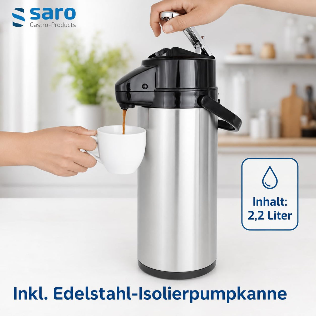 Kaffeemaschine Thermo 24 mit Edelstahl Isolierpumpkanne 2,2 L Brühzeit 5 bis 6 Min Trockenlaufschutz 2,069 kW