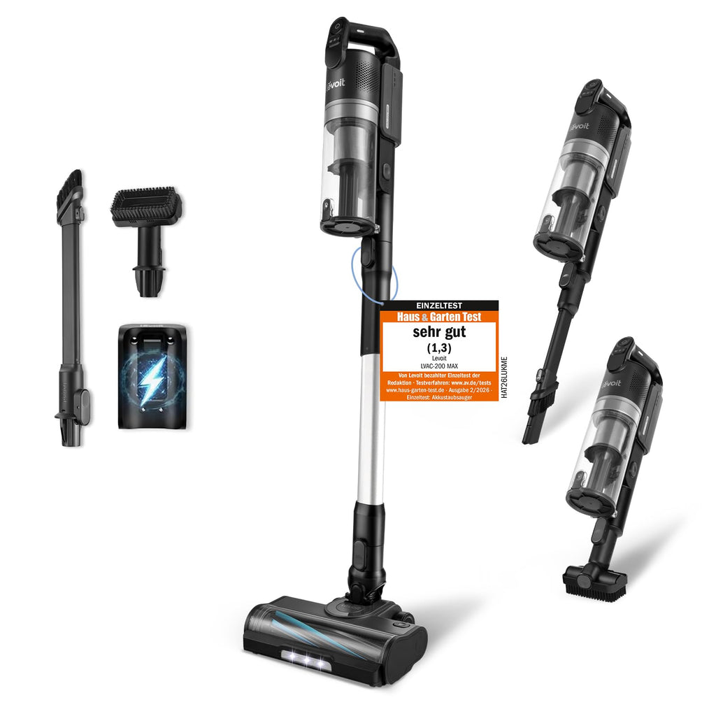 Kabelloser Akku Staubsauger LVAC 200 MAX bis zu 100 m² Anti Tangle HEPA 99,99% für Zuhause