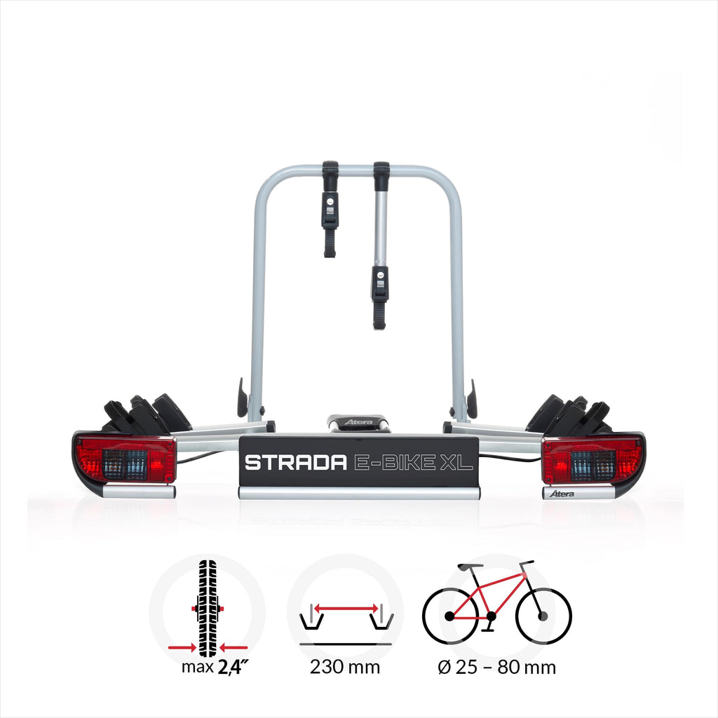 022696 Fahrradträger Strada EBike XL Autokupplungsträger extrabreit mit Rückleuchten für 2 Fahrräder silber
