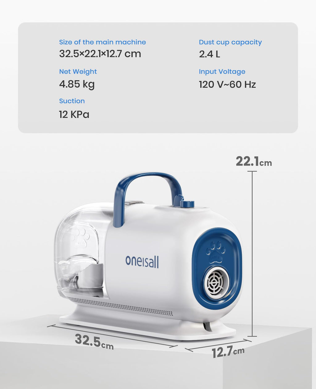 Haustierschermaschine mit Staubsauger und Trockner, 2,5L Staubbehälter, 15000Pa, 7 Stufen, leise, 8 Werkzeuge