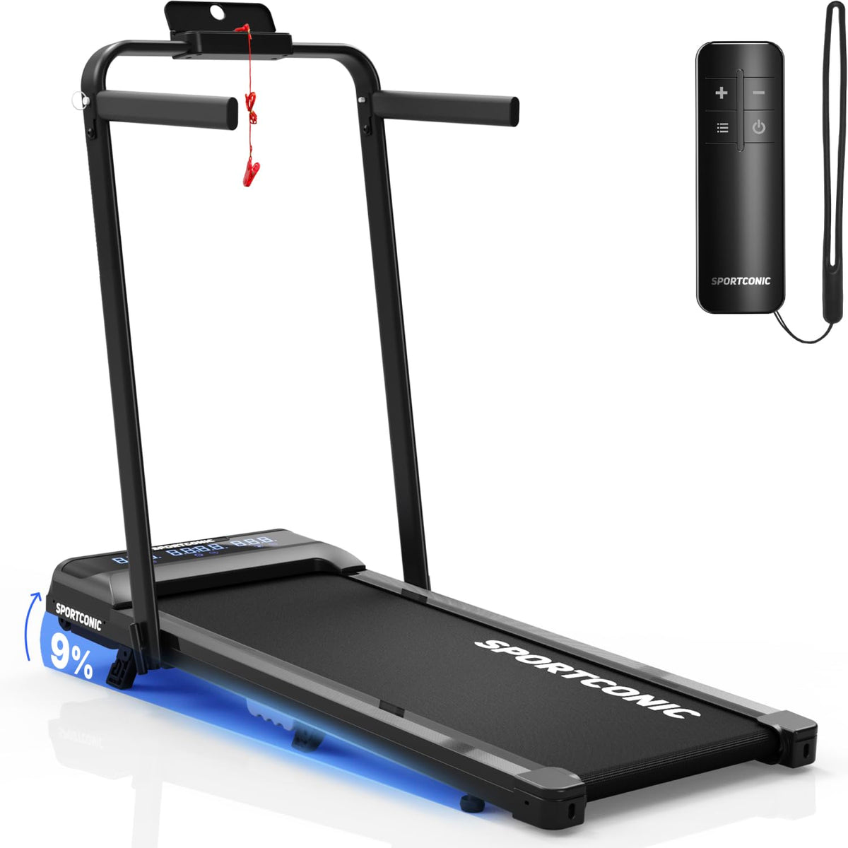 Laufband 1 bis 12 km/h elektrisch, klappbar mit Steigung und Tablethalterung, leise im Homeoffice, Walking Pad
