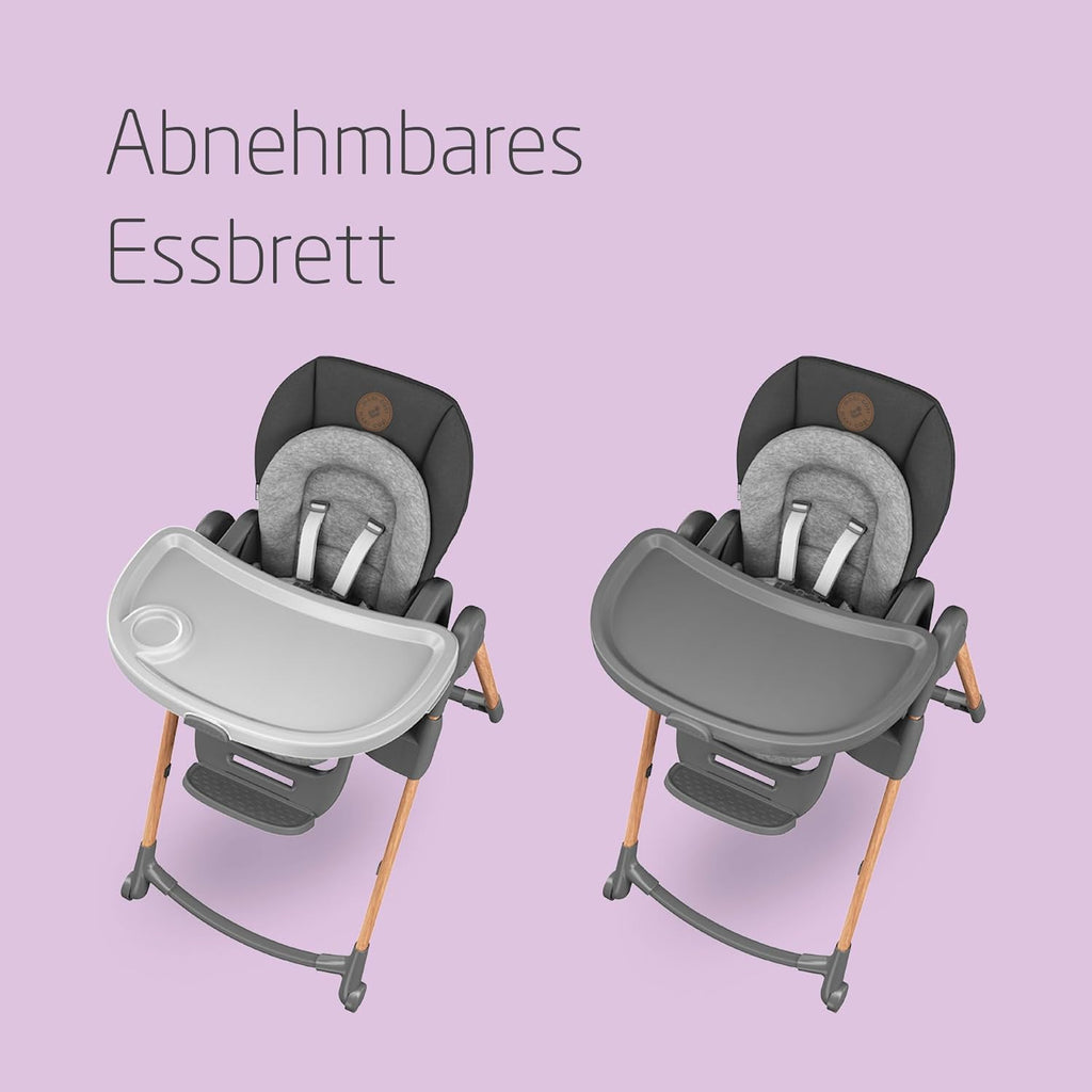 Minla Hochstuhl bis 60 kg 9 Höhen 5 Neigungen 4 Tablettpositionen faltbar Graphite