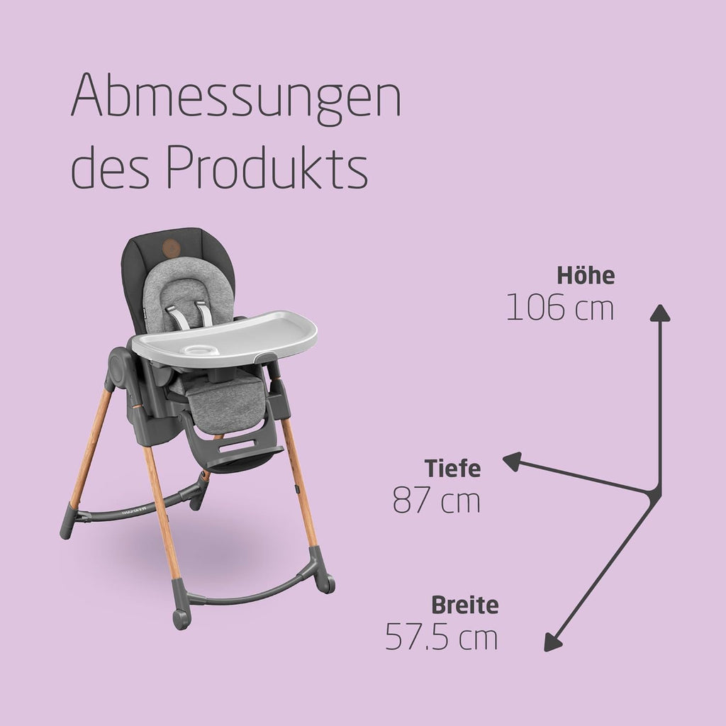 Minla Hochstuhl bis 60 kg 9 Höhen 5 Neigungen 4 Tablettpositionen faltbar Graphite