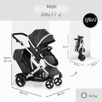 Duett 2 Geschwisterwagen Regenschutz Hauptsitz als Babywanne ab Geburt 15 kg Zweitsitz abnehmbar Black Forest