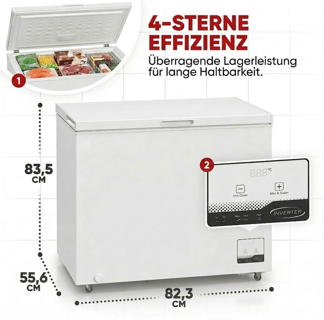 GT300E Gefriertruhe 299L 41dB Dual Modus Kühlen und Gefrieren Drahtkorb 4 Sterne freistehend Energieklasse E