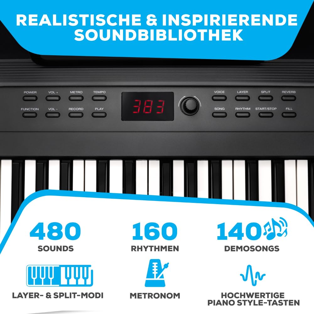 Recital Play 88 Tasten Keyboard Piano Bundle mit vollwertiger Klaviatur ideal für Anfänger und Musikunterricht