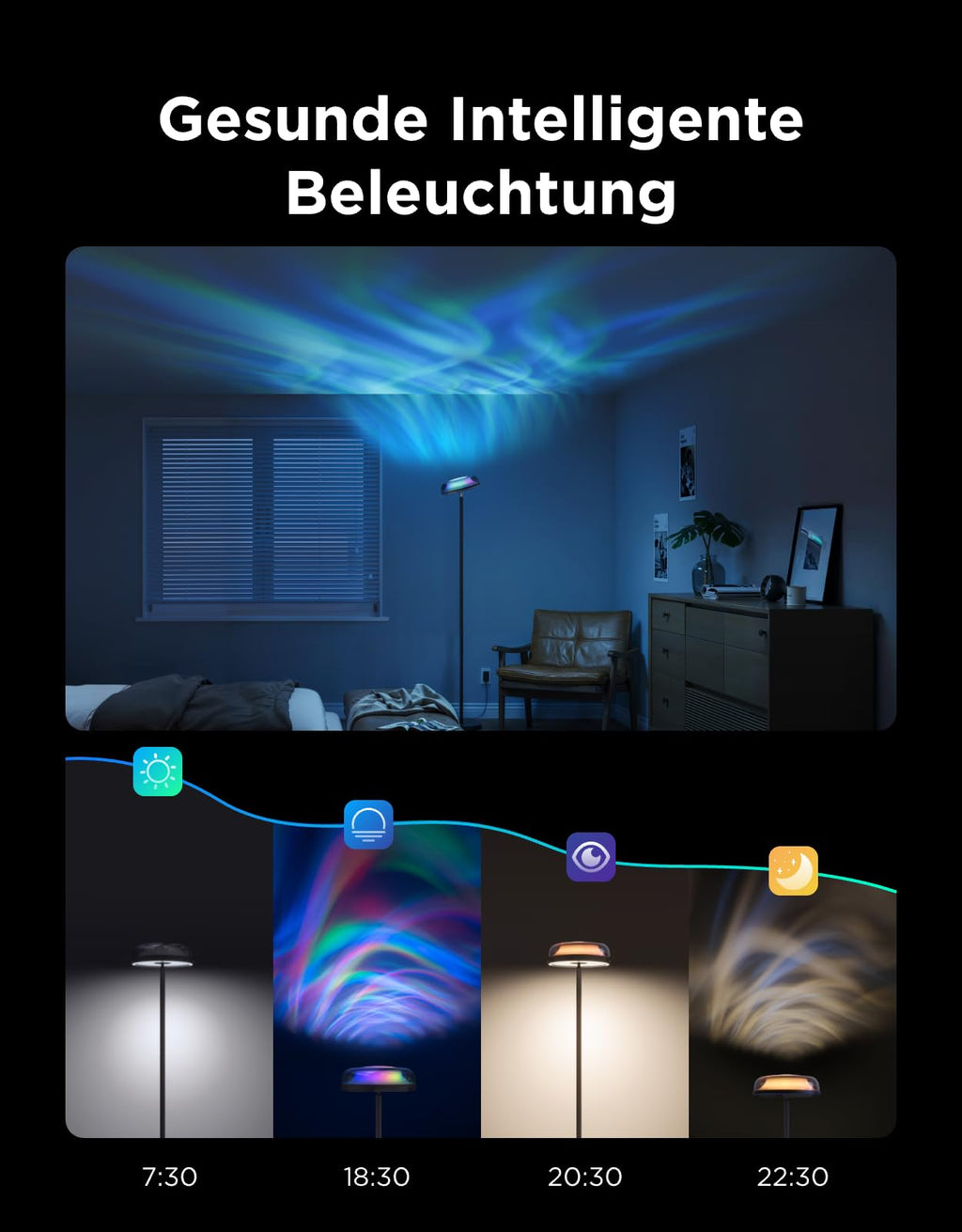 LED Stehlampe Wohnzimmer Deckenfluter Wellenbeleuchtung RGBICWW Stehlampe Energieklasse G