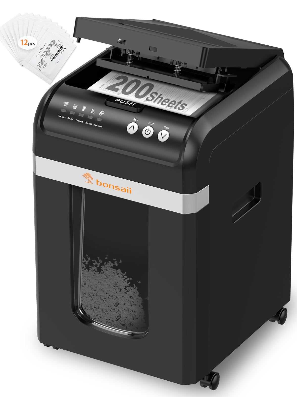 Aktenvernichter mit automatischem Papiereinzug 200 Blatt Mikroschnitt P4 Sicherheitsstufe schwarz
