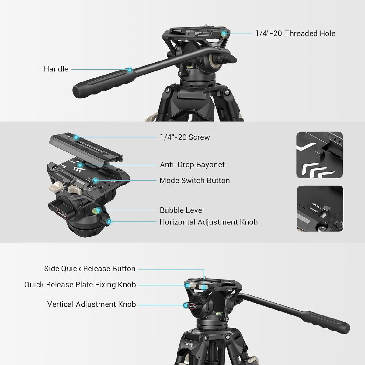 Videostativ Heavy Duty 186 cm 360 Grad Fluidkopf Schnellwechselplatte für DSLR Camcorder Kameras 8 kg 3751B
