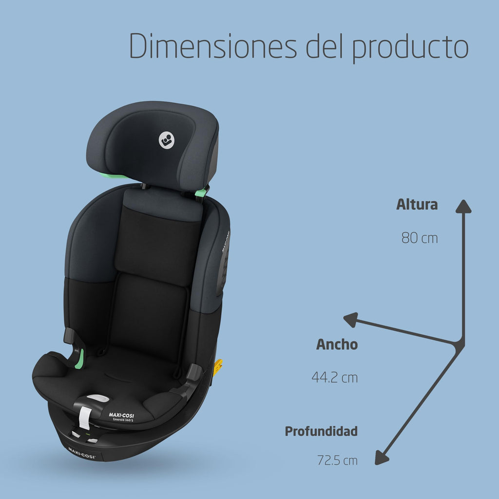 Emerald 360 S i-Size, Autositz 360 Grad drehbar, Auto Kindersitz, FlexiSpin-Drehung, 4 Liegepositionen, Tonal Black