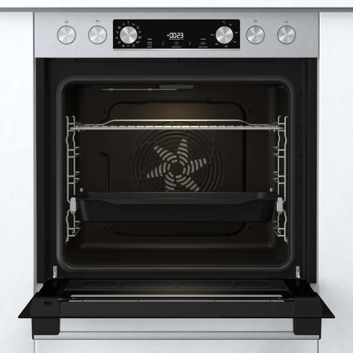 Einbauherdset Inox Glaskeramikkochfeld 77L Heißluft ExtraSteam EcoClean AirFry PizzaMode Energieklasse A