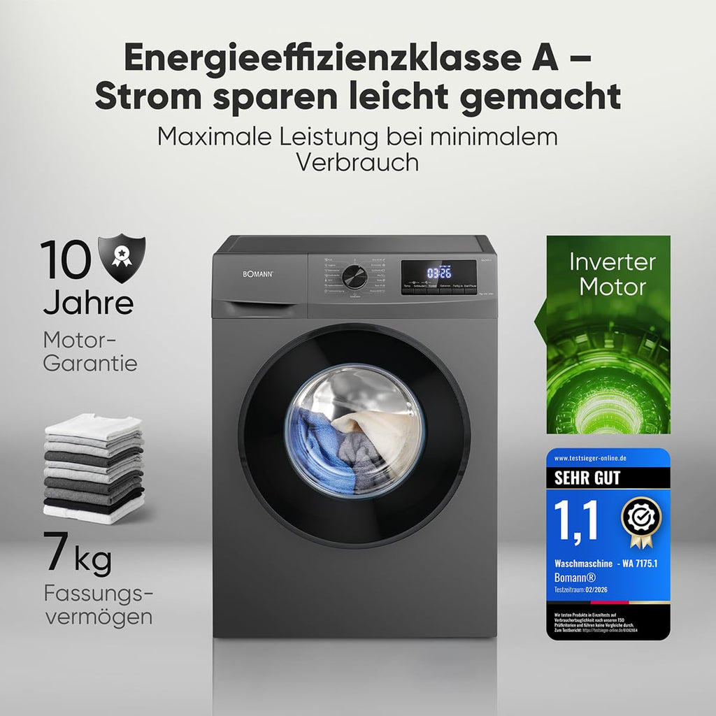 Waschmaschine 7kg WA 7175.1 Invertermotor max. 1400 U/min 15 Programme Energieklasse A 10 Jahre Motorgarantie