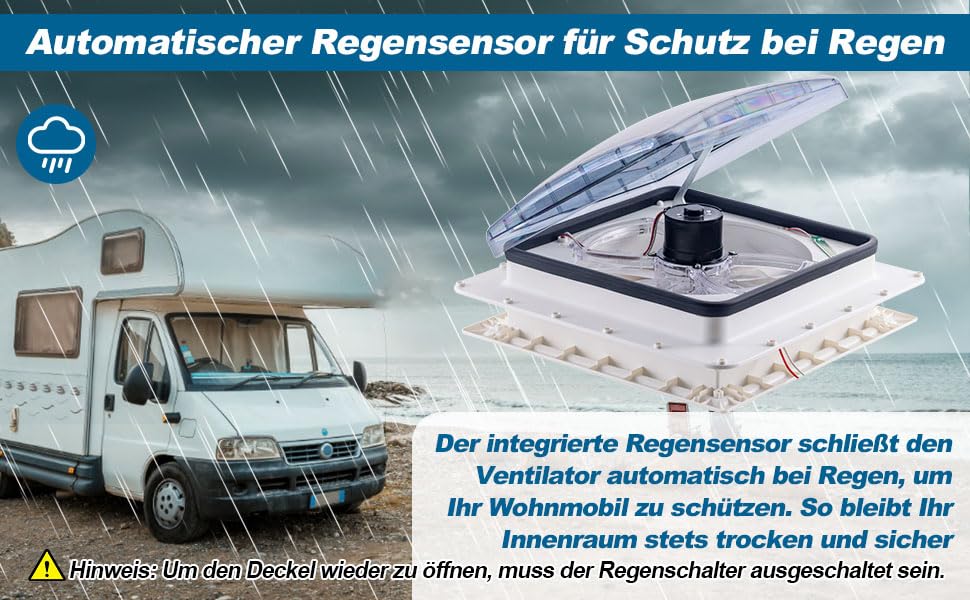 Dachlüfter 12V für Wohnmobil Wohnwagen Fernbedienung automatischer Regensensor leistungsstark leise 10 Stufen